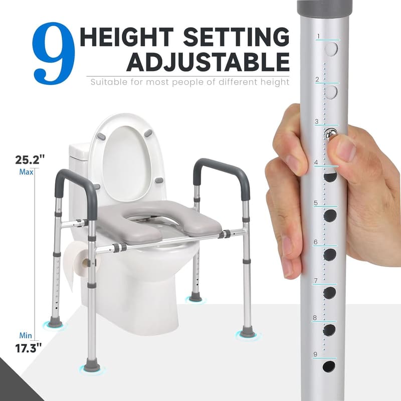Raised Toilet Seat with Handles for Seniors, Adjustable Height