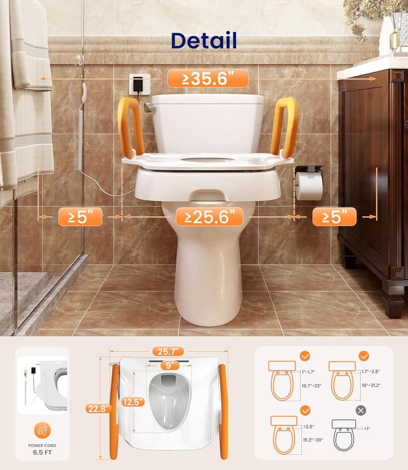Electric Toilet Seat Riser for Elderly, Supports 330LBS
