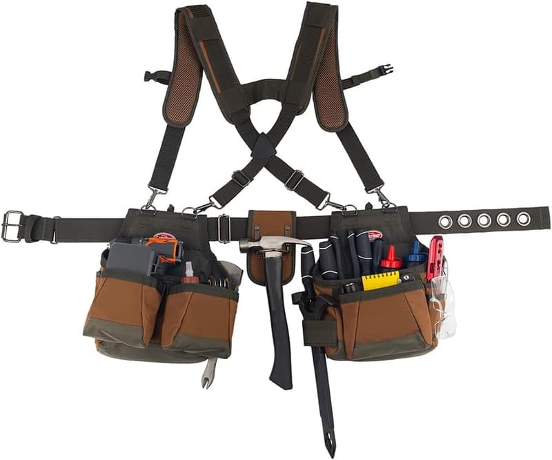 AirLift Tool Belt with Suspenders - 12 Pocket, Brown, 52 Inch