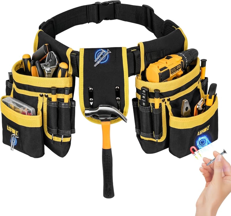 Heavy Duty Magnetic Tool Belt for Men - 27-Pocket Pouch
