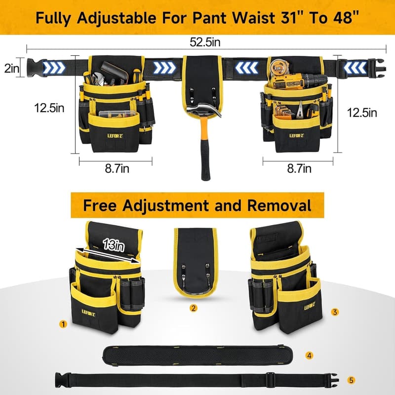 Heavy Duty Magnetic Tool Belt for Men - 27-Pocket Pouch