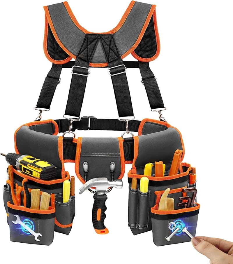 Heavy Duty Adjustable Tool Belt with Magnetic Pouch for Men