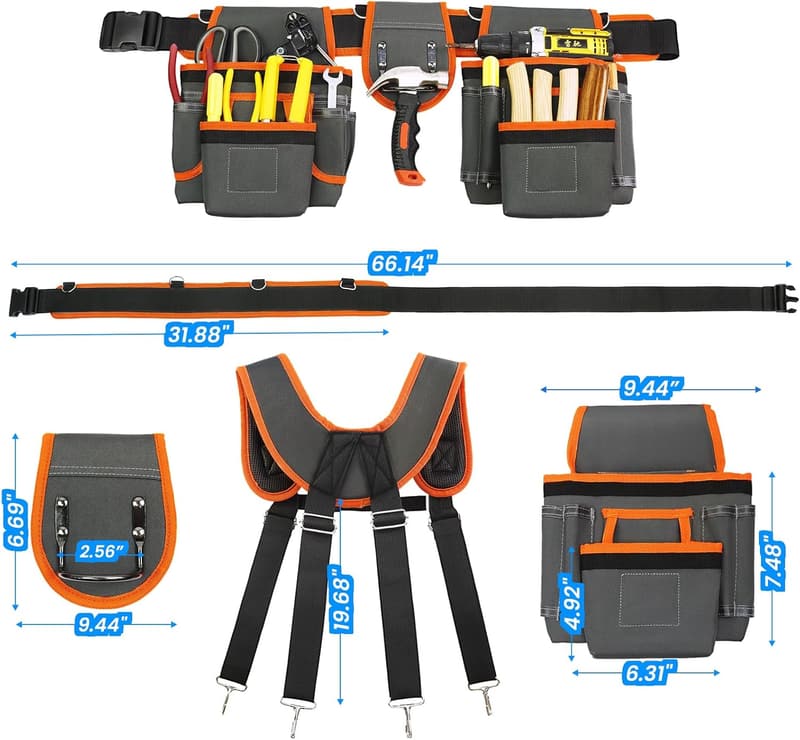 Heavy Duty Adjustable Tool Belt with Magnetic Pouch for Men