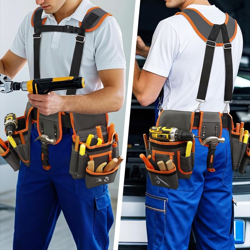 Heavy Duty Adjustable Tool Belt with Magnetic Pouch for Men