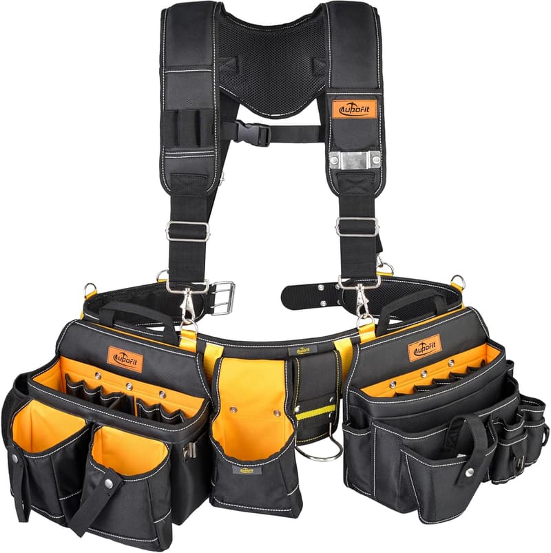 Heavy-Duty Tool Belt Set with Suspenders and 32 Pockets, Fits 36-49In