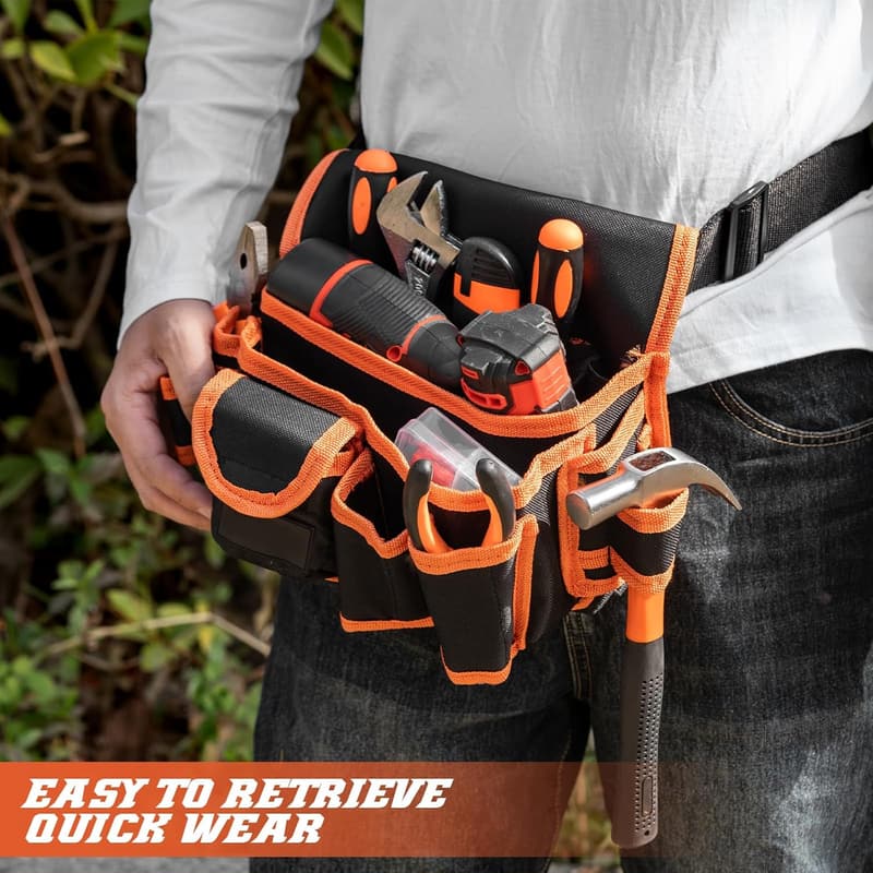 Adjustable Men's Ultra-Thick Tool Belt with 15 Pockets, Red