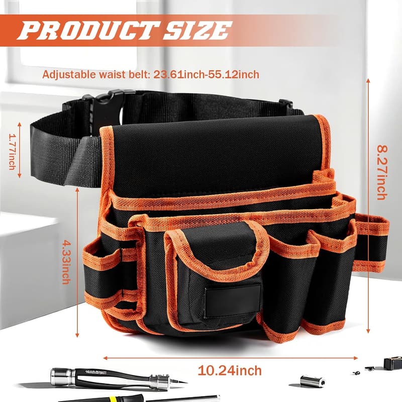 Adjustable Men's Ultra-Thick Tool Belt with 15 Pockets, Red