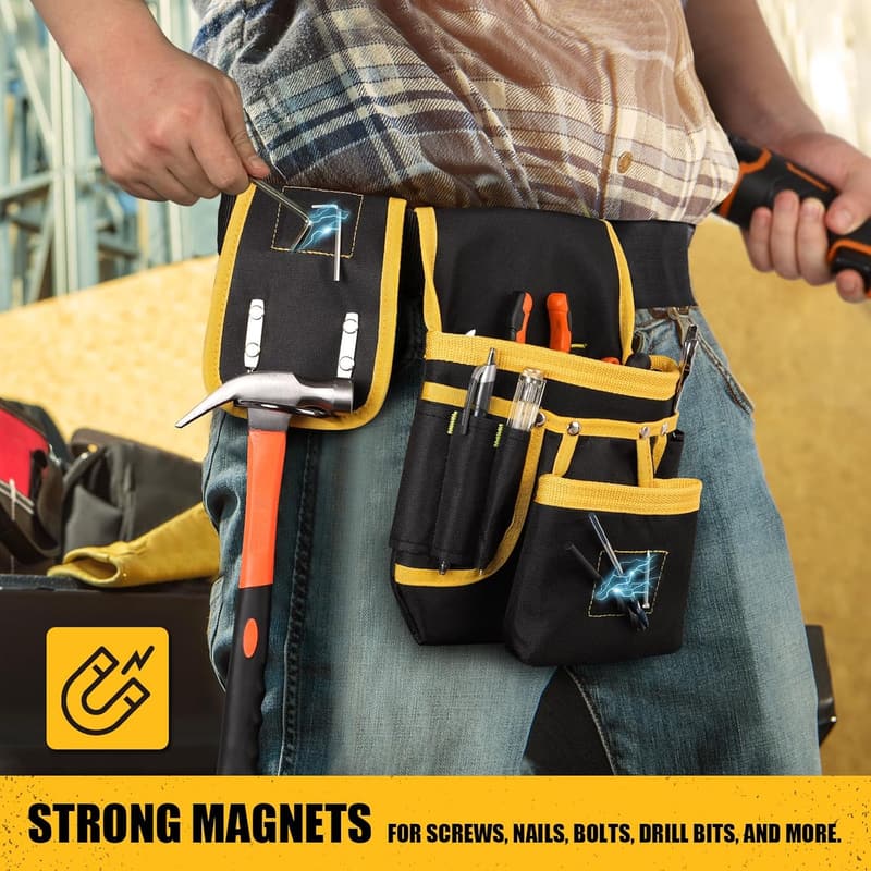 Heavy-Duty Magnetic Tool Belt with 26 Pockets for Men