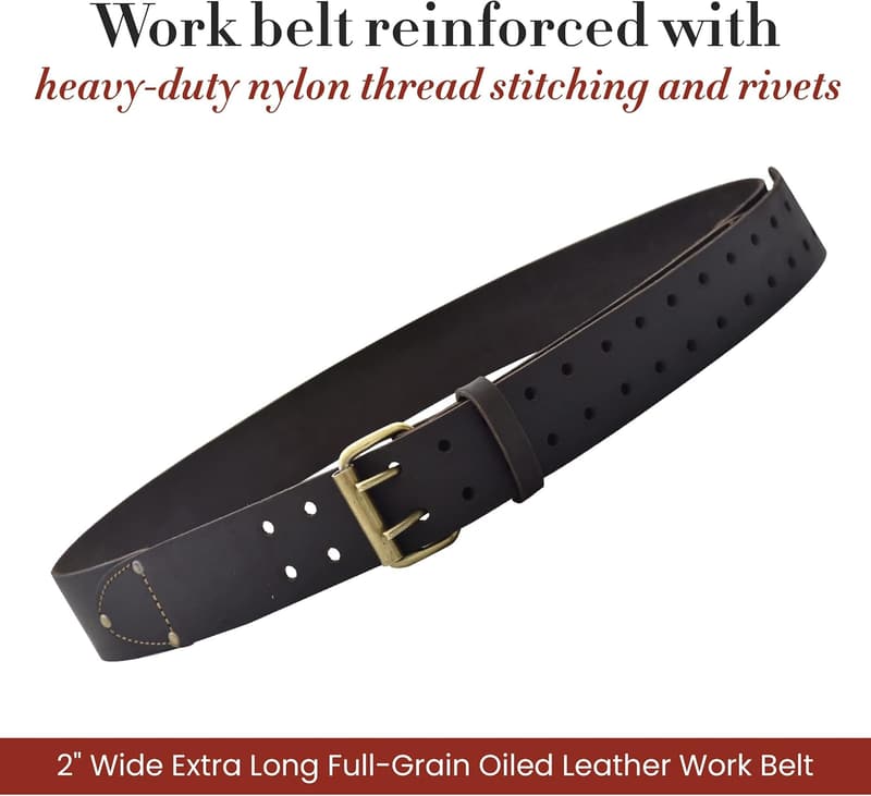 Extra Long Dark Brown Full-Grain Leather Work Belt