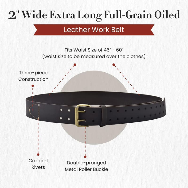 Extra Long Dark Brown Full-Grain Leather Work Belt