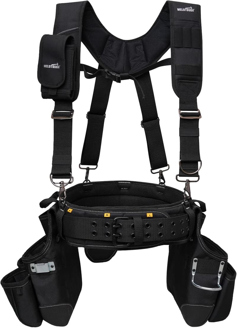 Heavy-Duty Tool Belt with Suspenders for Electricians and Contractors