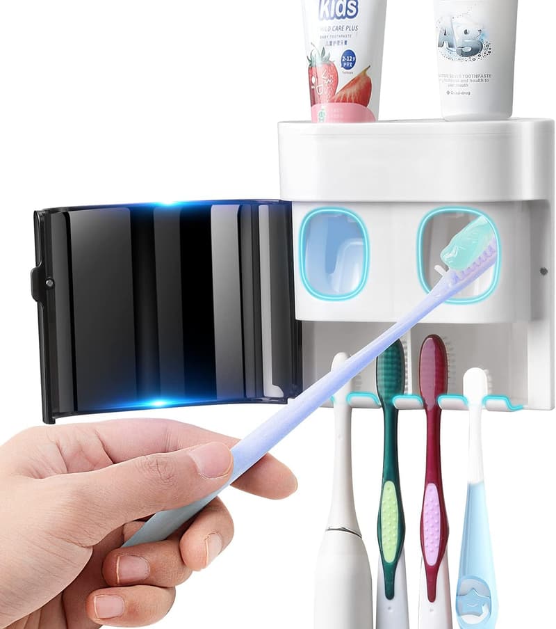 Wall-Mounted Toothbrush Holder & Dispenser with Cover - Black