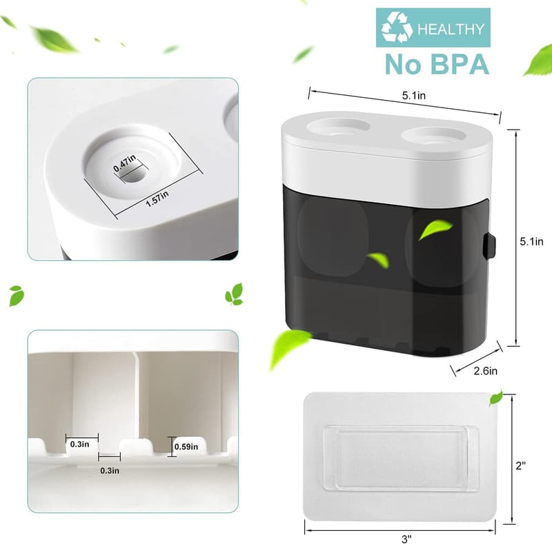 Wall-Mounted Toothbrush Holder & Dispenser with Cover - Black
