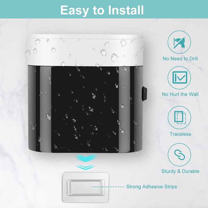 Wall-Mounted Toothbrush Holder & Dispenser with Cover - Black