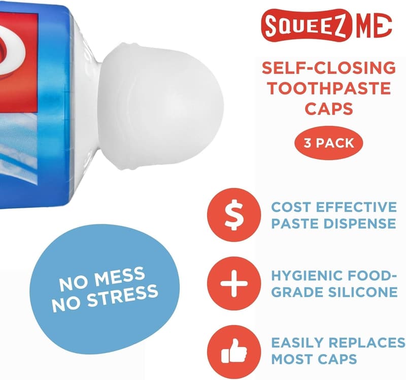 Chrome Cherry SqueezMe Self-Closing Toothpaste Caps - Pack of 3
