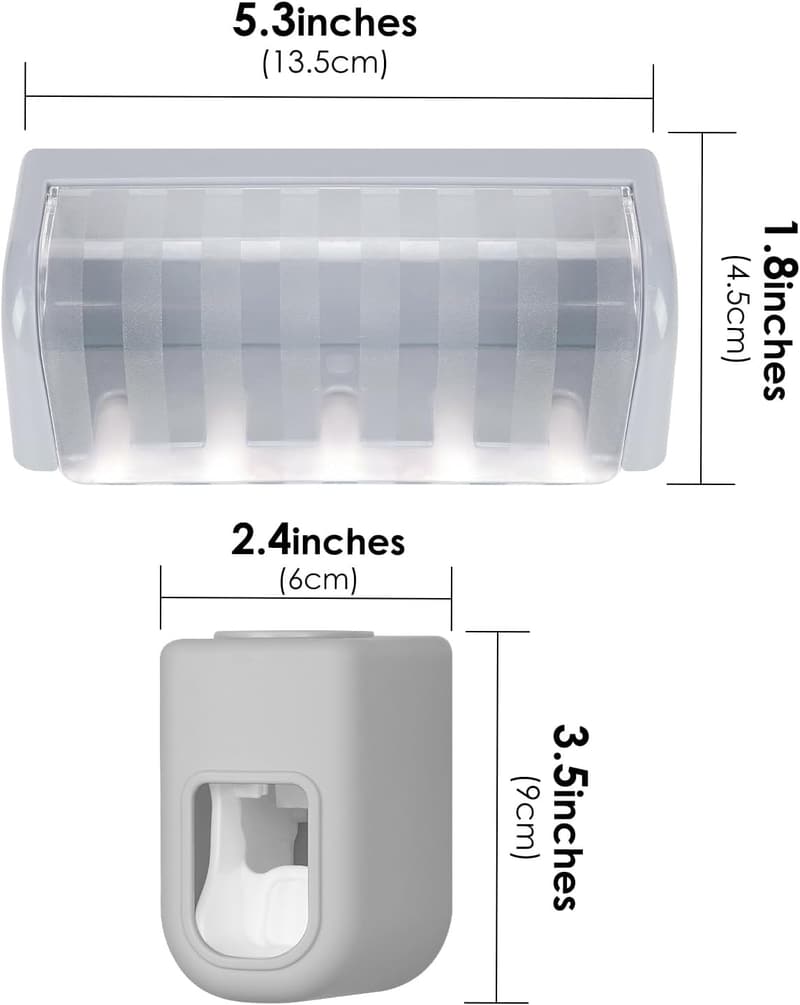 Wall-Mount Toothbrush Holder with Cover and Toothpaste Dispenser