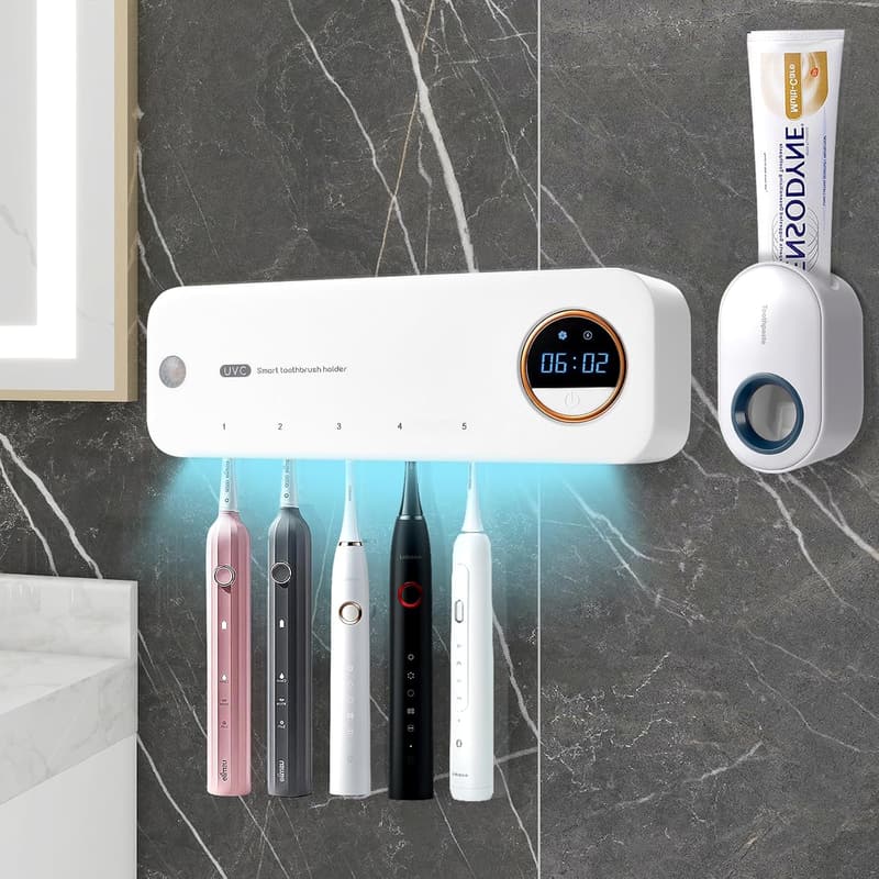 Automatic Toothpaste Dispenser & Wall-Mounted Toothbrush Cleaner
