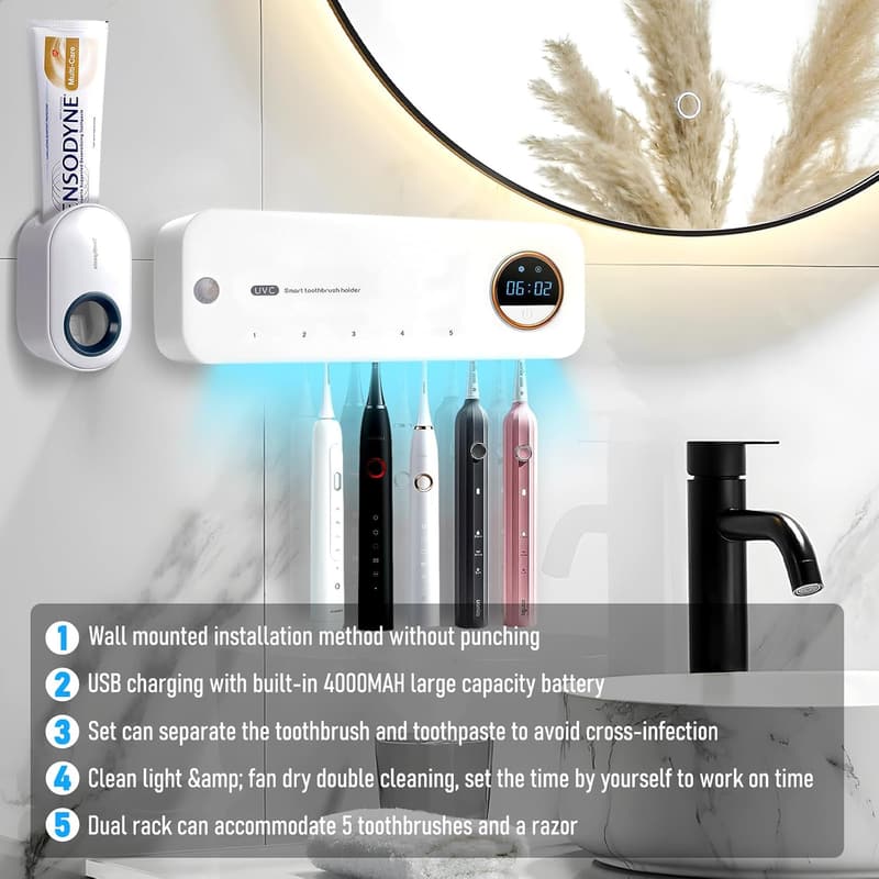Automatic Toothpaste Dispenser & Wall-Mounted Toothbrush Cleaner