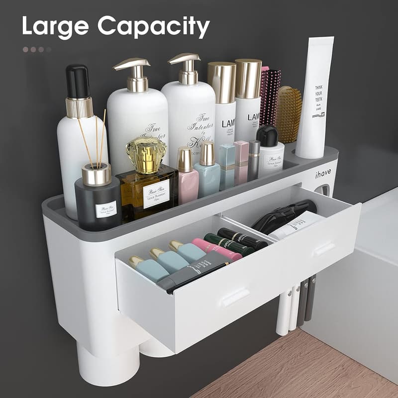 Wall-Mounted Bathroom Organizer Set with Toothbrush Holder & Dispenser