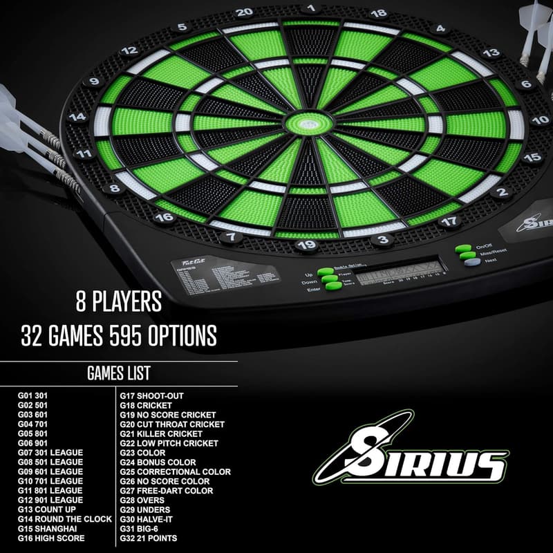 Compact Electronic Dartboard for Fat Cat, 13.5 Inch, Black & Green