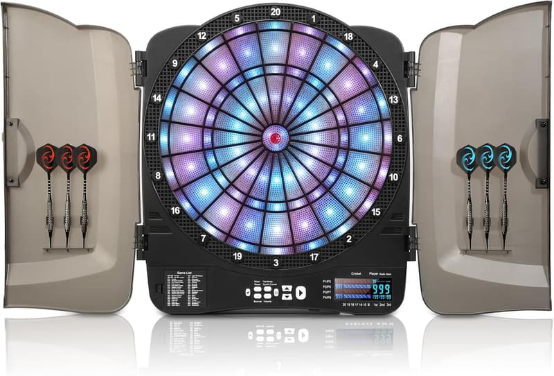 Illuminated Electronic Dart Board Cabinet Set with 48 Games