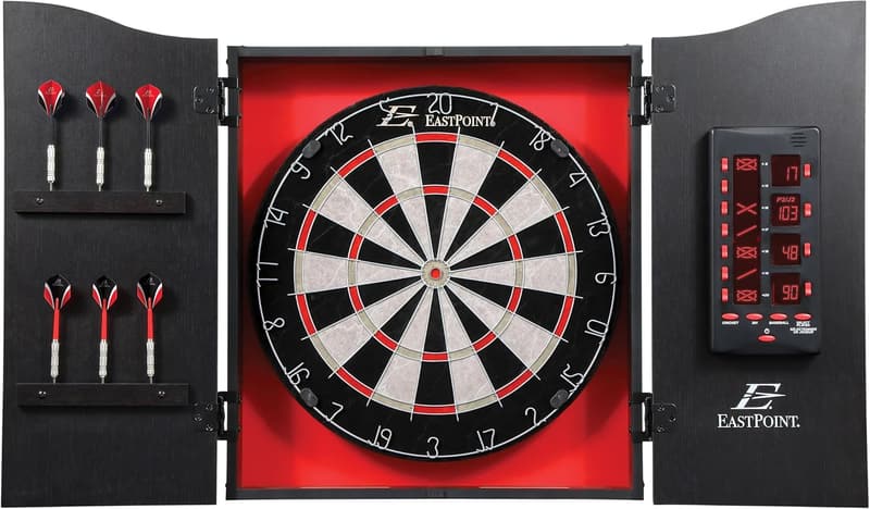 Tournament Dartboard Set with Easy Hang Cabinet & Electronic Scoreboard