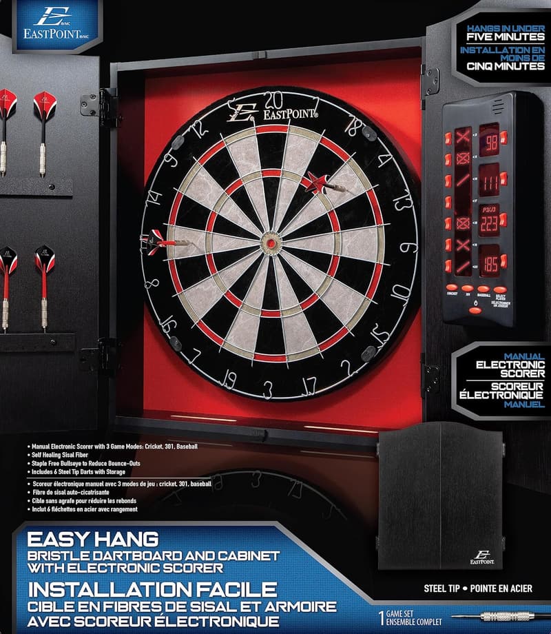 Tournament Dartboard Set with Easy Hang Cabinet & Electronic Scoreboard