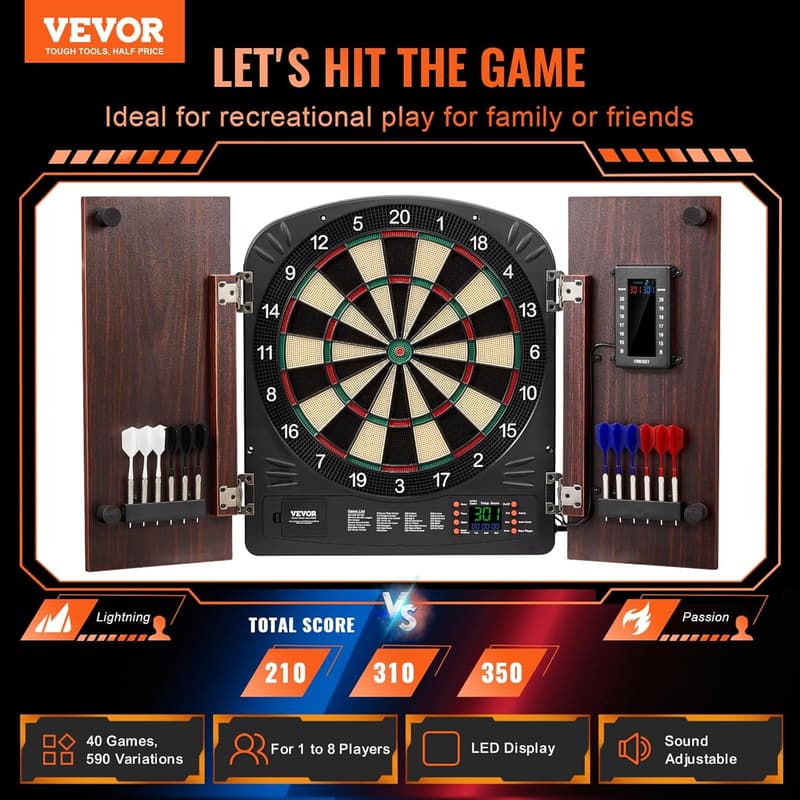 Official Size Dart Board Cabinet Set for Cricket Games