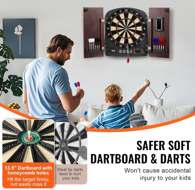 Official Size Dart Board Cabinet Set for Cricket Games