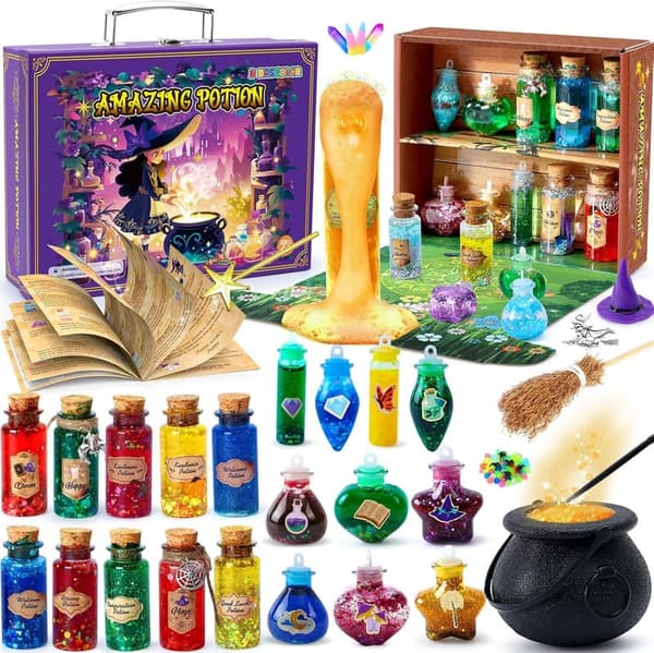 Magic Potion Making Kit for Kids - 20 Themed Bottles & Cauldron