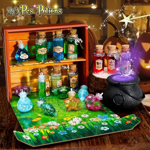 Magic Potion Making Kit for Kids - 20 Themed Bottles & Cauldron