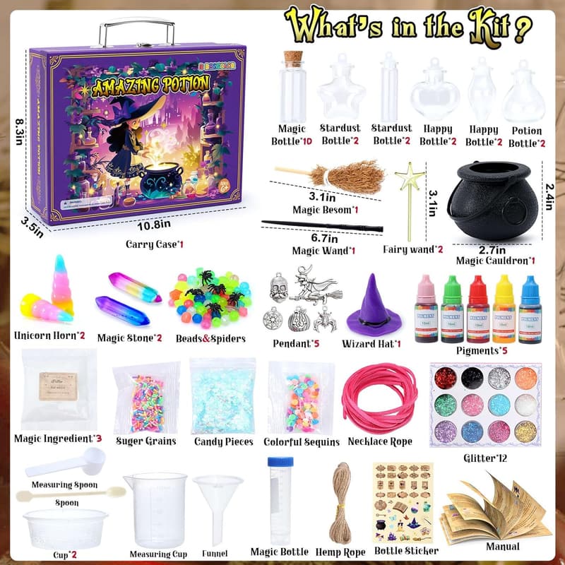 Magic Potion Making Kit for Kids - 20 Themed Bottles & Cauldron