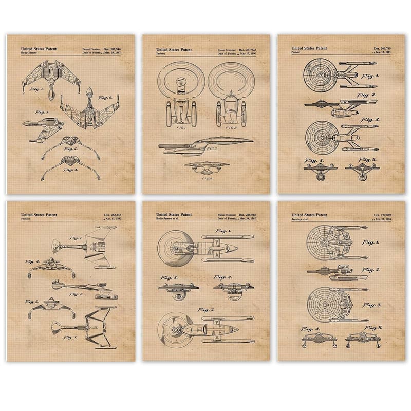Vintage Star Space Vessels Patent Prints - Unframed Wall Art Decor