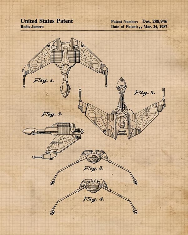 Vintage Star Space Vessels Patent Prints - Unframed Wall Art Decor
