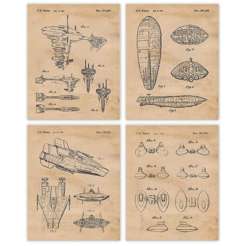 Vintage Star Vessels Patent Prints - Unframed Wall Art for Fans