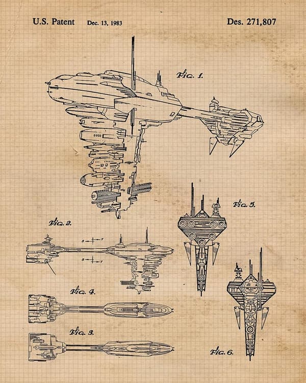 Vintage Star Vessels Patent Prints - Unframed Wall Art for Fans