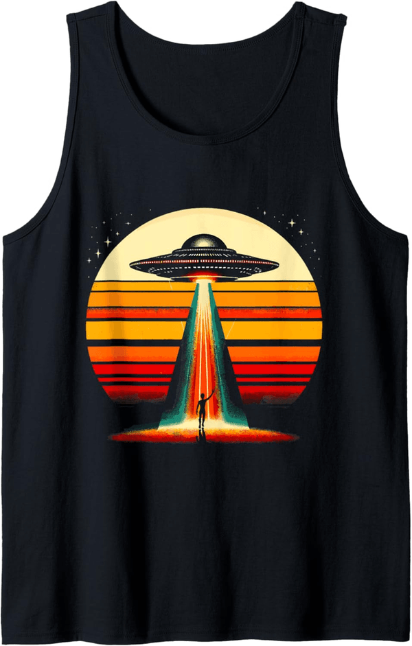 Vintage Sci-Fi Sunset Tank Top - Retro Alien Abduction Design