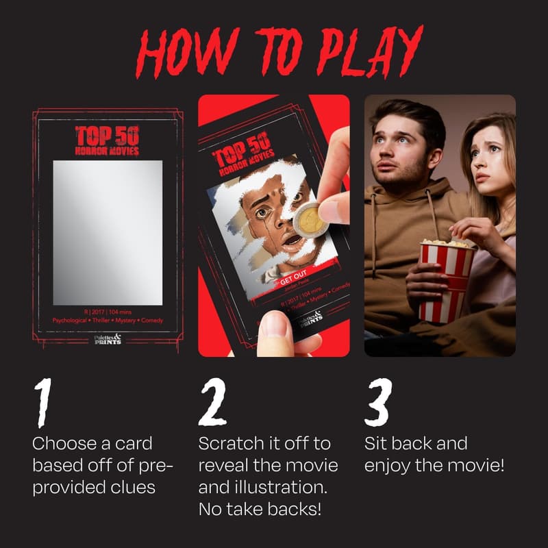Horror Movie Night Scratch Off Cards - Gifts for Horror Fans