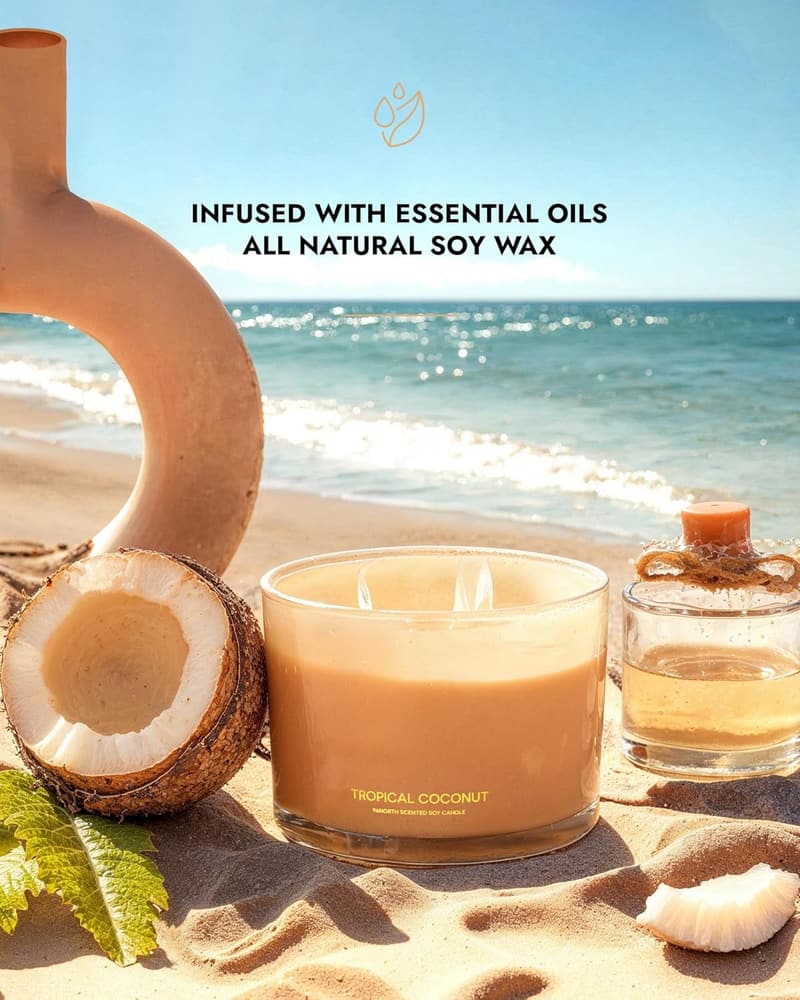 Tropical Beach Scented Candle - Large 3 Wick Soy Jar, 50 Hrs