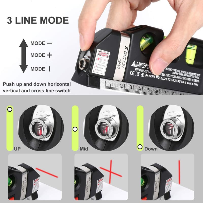 Multipurpose Cross Line Laser Level Tool with Metric Rulers