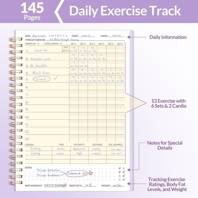 Fitness Journal Planner for Women & Men - A5 Workout Log Book