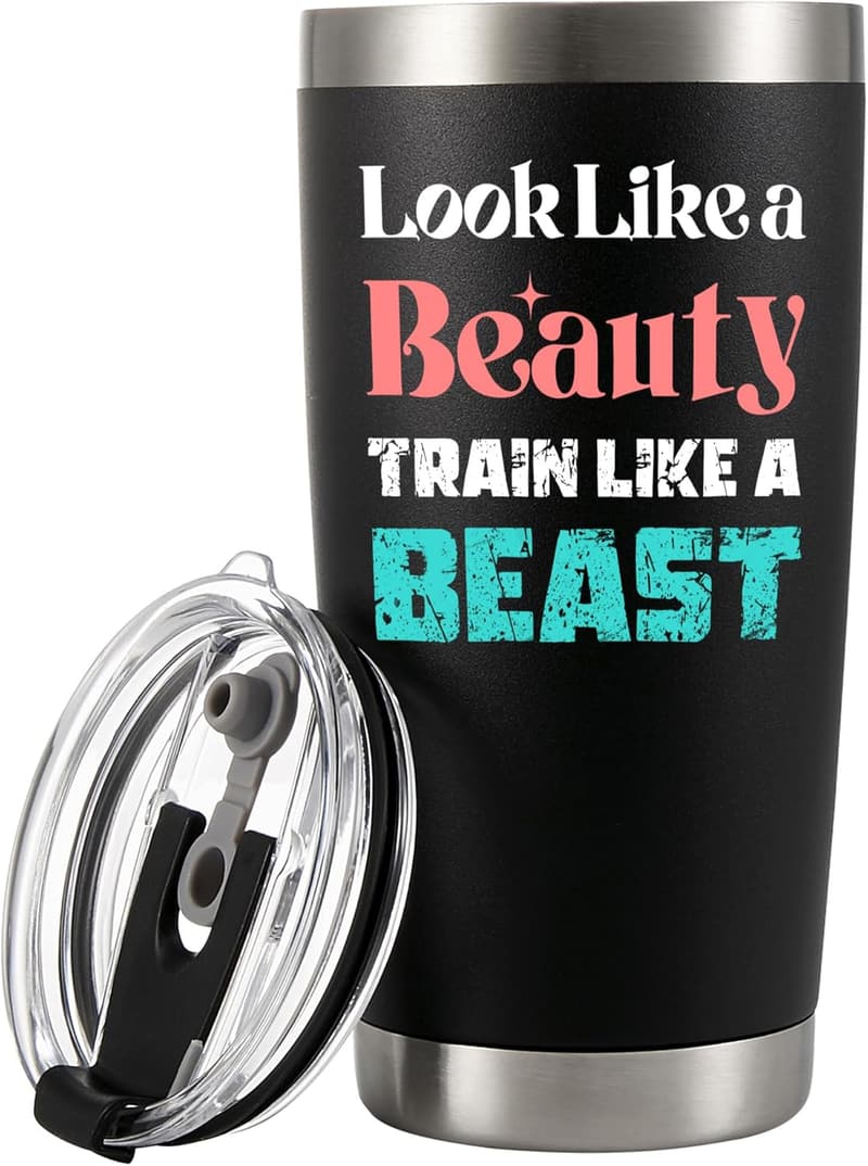 Gym Gifts for Women: 20 oz Black Insulated Tumbler with Straw