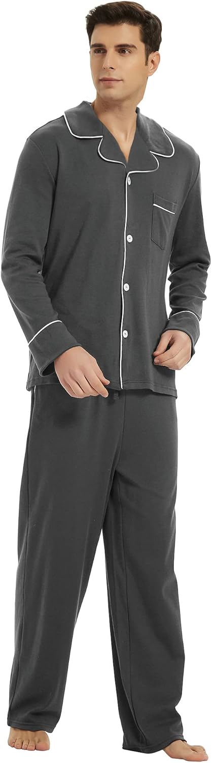 Men's Lightweight Cotton Pajama Set with Pockets