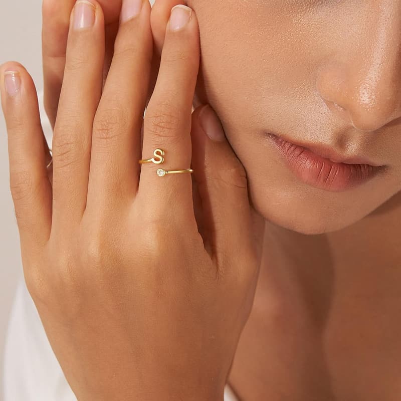 14K Gold Plated Adjustable Letter Rings for Women