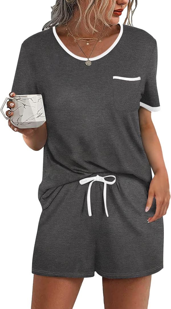 Women's Soft Short Sleeve Lounge Set with Pocket