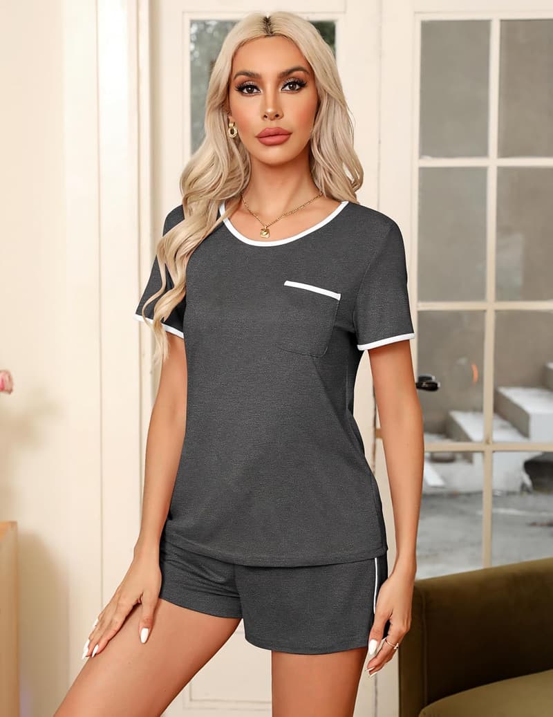 Women's Soft Short Sleeve Lounge Set with Pocket