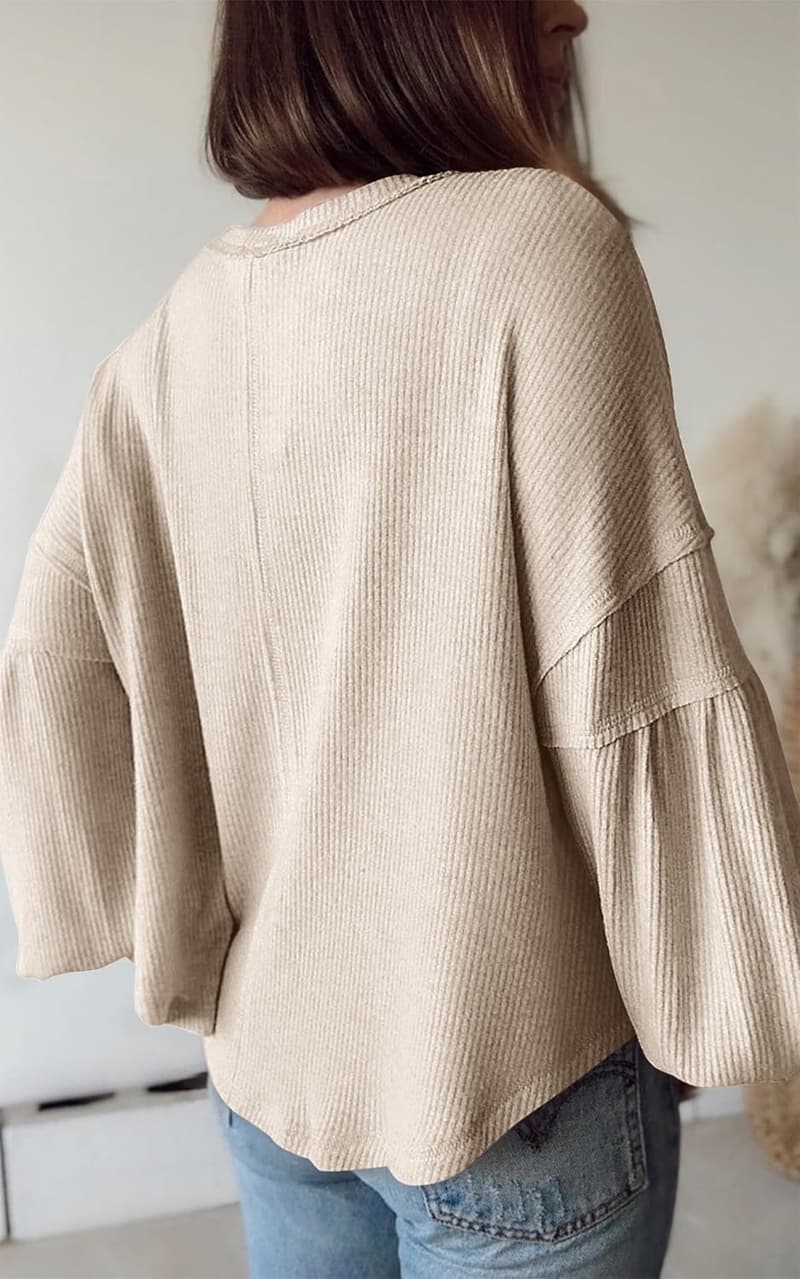 Women's Ribbed V-Neck Tunic Top - Casual Summer Pullover