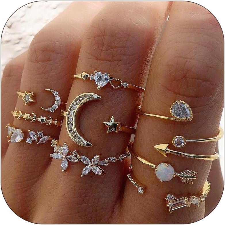 Gold Stackable Ring Set for Women - Trendy Birthday/Mother's Day Gifts