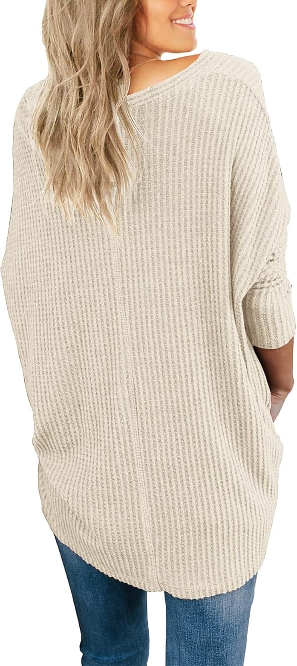 Casual Women's Waffle Knit Henley Tunic Top with Tie Knot