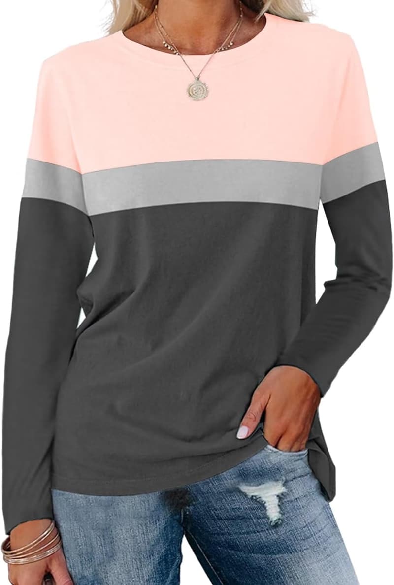 Casual Long Sleeve Color Block Tunic Top for Women